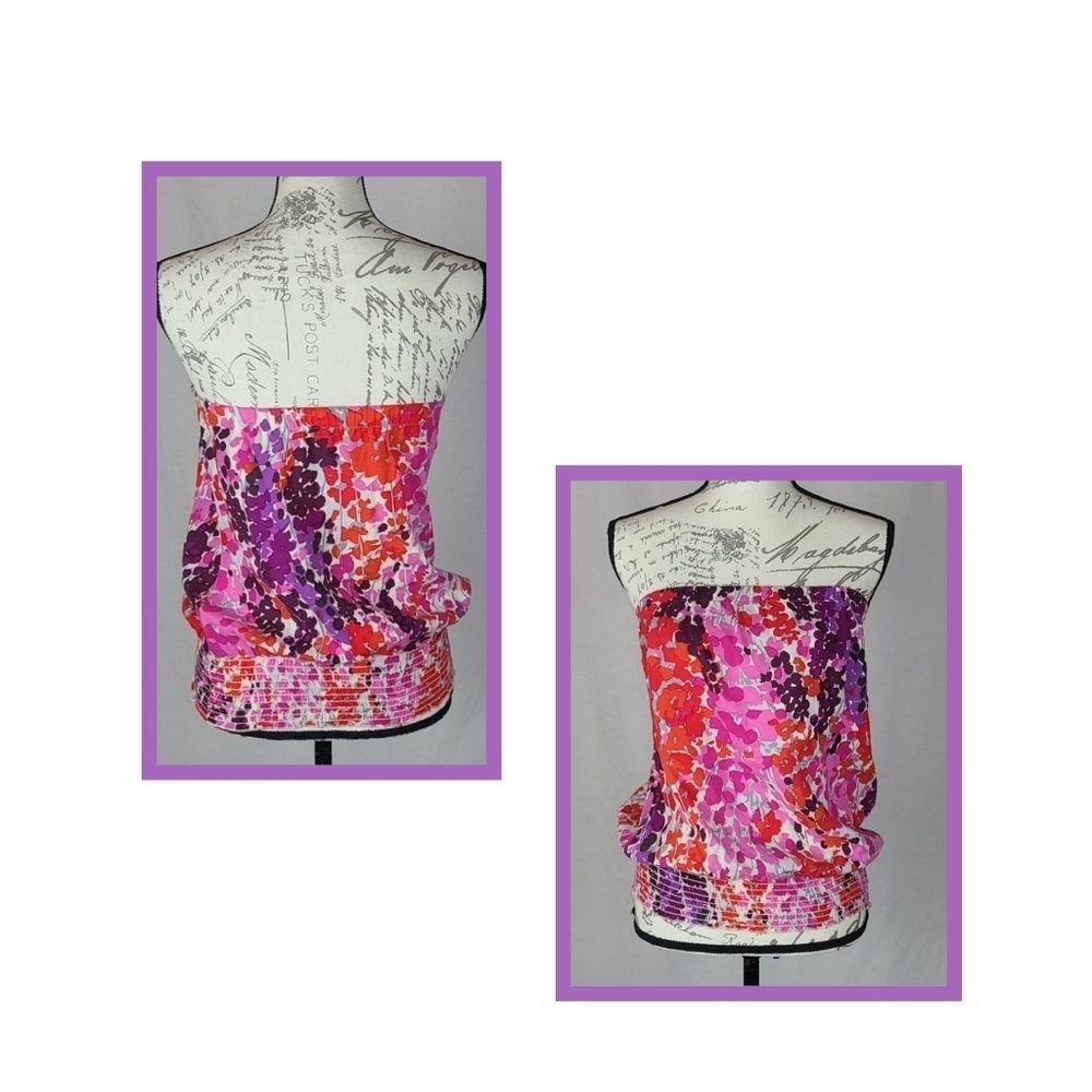 Tube Top Purple Pink Red Floral Vintage - Picture 3 of 5